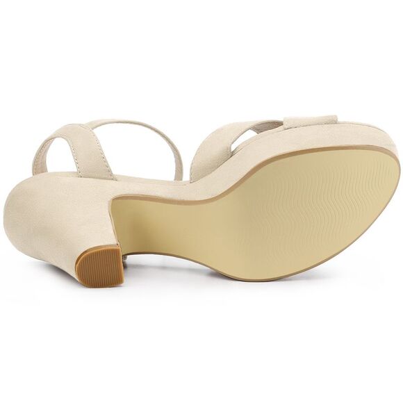 Women's Platform Chunky Heel Ankle Strap Sandals Beige - Picture 5 of 6